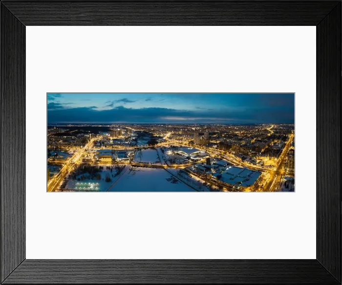 Framed Print : Aerial drone panorama; beautiful view Chelyabinsk city with illuminated streets Framed Print : Aerial drone panorama; beautiful view Chelyabinsk city with illuminated streets