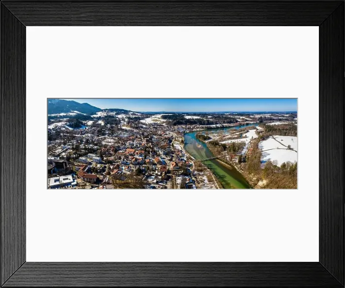 Framed Print : aerial famous old town of bad toelz february snow. Mountains Isar river alps bavaria germany