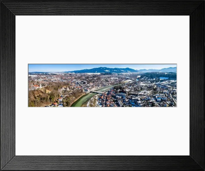 Framed Print : aerial famous old town of bad toelz february snow. Mountains Isar river alps bavaria germany