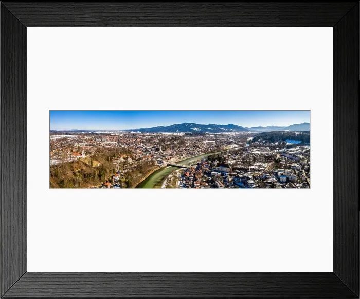 Framed Print : aerial famous old town of bad toelz february snow. Mountains Isar river alps bavaria germany