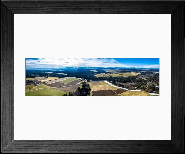 Framed Print : Aerial Alpenvorland landscape with Mountain Range Alps in the back. Bavaria, Aying Germany panorama Framed Print : Aerial Alpenvorland landscape with Mountain Range Alps in the back. Bavaria, Aying Germany panorama