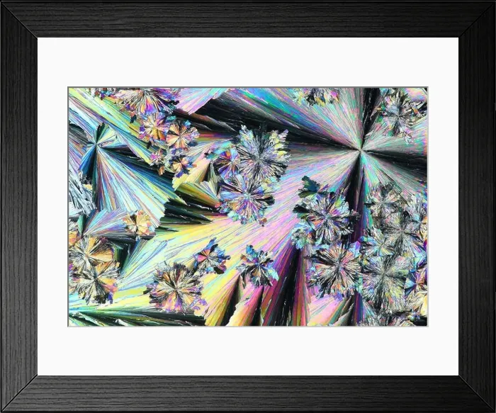 Framed Print : Crystals of food preservative called citric acid, microscope image photographed in cross-polarized light Framed Print : Crystals of food preservative called citric acid, microscope image photographed in cross-polarized light
