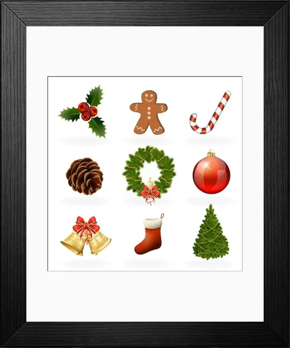 Framed Print : Christmas design elements and icons. Xmas decorations set. Vector eps10 illustration Framed Print : Christmas design elements and icons. Xmas decorations set. Vector eps10 illustration