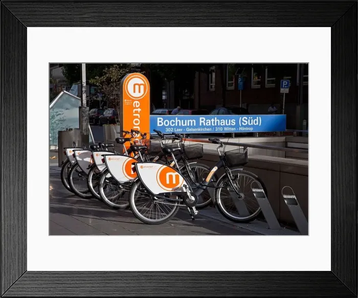 Framed Print : bicycle hire station at metro stations Rathaus Sued, Germany, North Rhine-Westphalia, Ruhr Area, Bochum Framed Print : bicycle hire station at metro stations Rathaus Sued, Germany, North Rhine-Westphalia, Ruhr Area, Bochum
