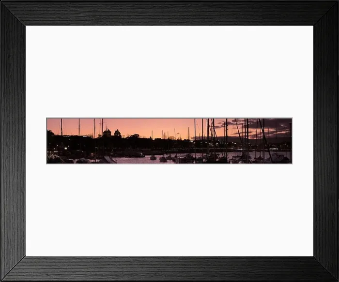 Framed Print : Sunset silhouette of a harbour and boats in geneva, switzerland Framed Print : Sunset silhouette of a harbour and boats in geneva, switzerland