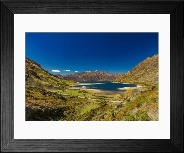 Framed Print : Panoramic vibrant photos of Lake Hawea and mountains, South Island, New Zealand Framed Print : Panoramic vibrant photos of Lake Hawea and mountains, South Island, New Zealand