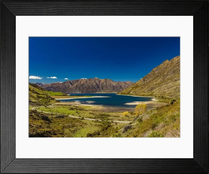 Framed Print : Panoramic vibrant photos of Lake Hawea and mountains, South Island, New Zealand Framed Print : Panoramic vibrant photos of Lake Hawea and mountains, South Island, New Zealand