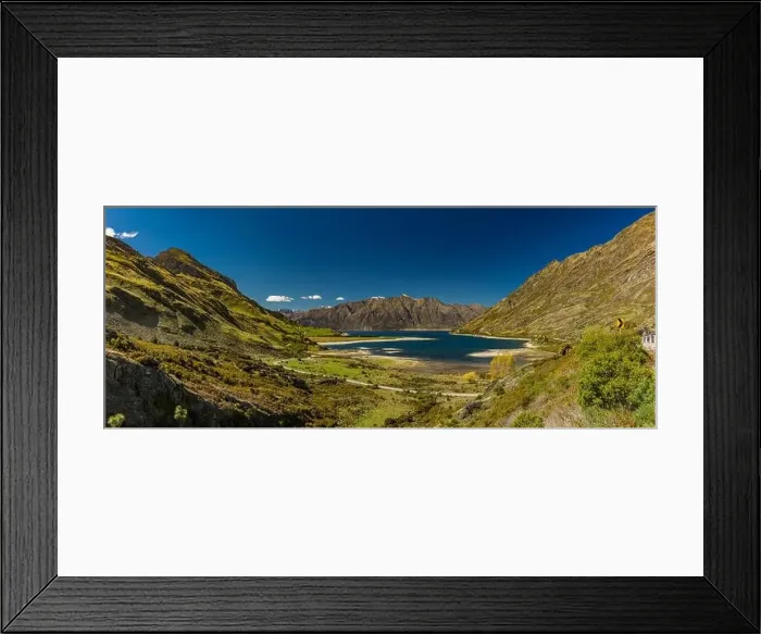 Framed Print : Panoramic vibrant photos of Lake Hawea and mountains, South Island, New Zealand Framed Print : Panoramic vibrant photos of Lake Hawea and mountains, South Island, New Zealand