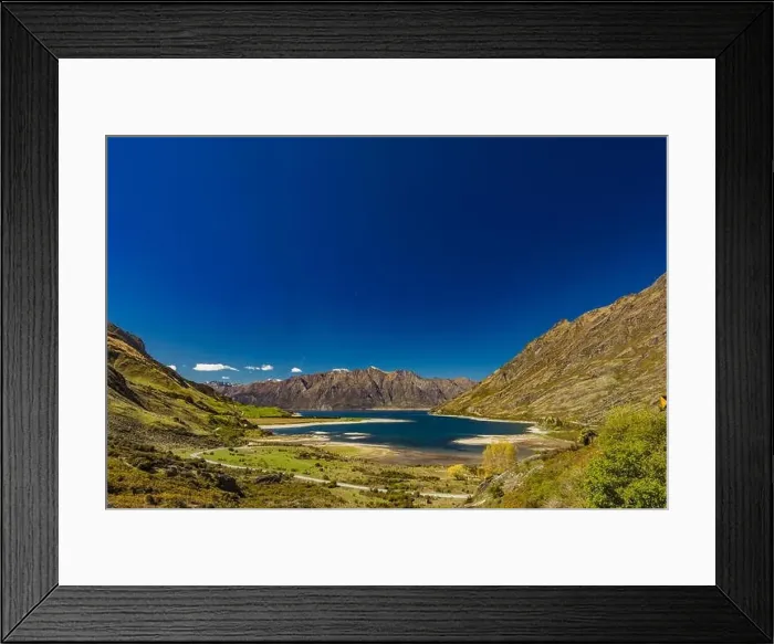 Framed Print : Panoramic vibrant photos of Lake Hawea and mountains, South Island, New Zealand Framed Print : Panoramic vibrant photos of Lake Hawea and mountains, South Island, New Zealand
