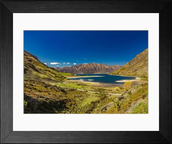 Framed Print : Panoramic vibrant photos of Lake Hawea and mountains, South Island, New Zealand Framed Print : Panoramic vibrant photos of Lake Hawea and mountains, South Island, New Zealand