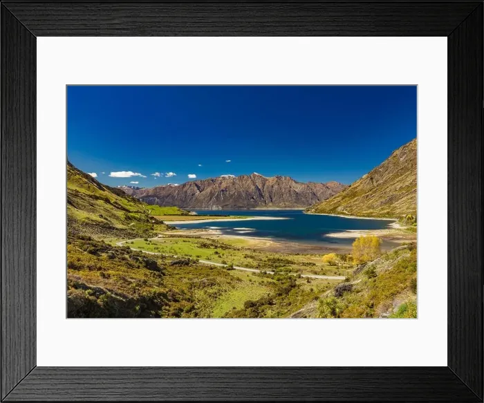 Framed Print : Panoramic vibrant photos of Lake Hawea and mountains, South Island, New Zealand Framed Print : Panoramic vibrant photos of Lake Hawea and mountains, South Island, New Zealand