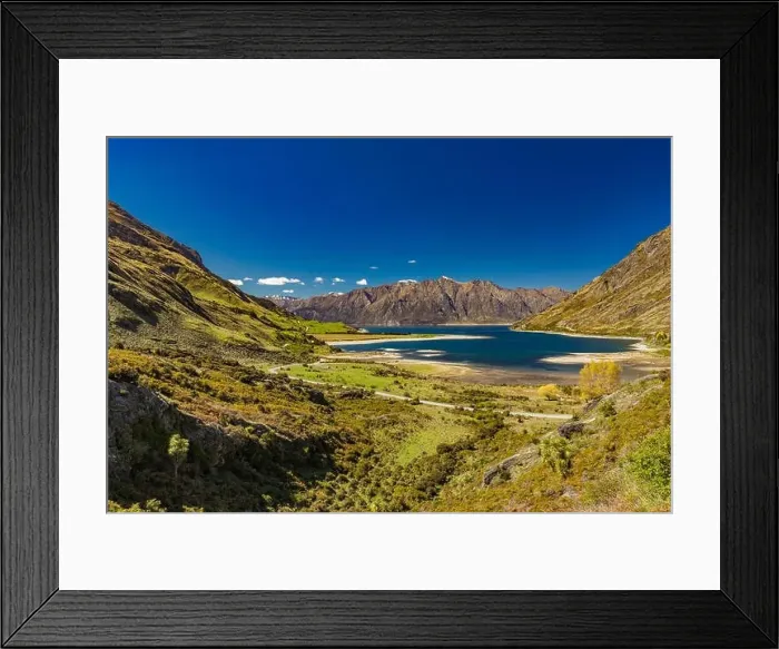 Framed Print : Panoramic vibrant photos of Lake Hawea and mountains, South Island, New Zealand Framed Print : Panoramic vibrant photos of Lake Hawea and mountains, South Island, New Zealand