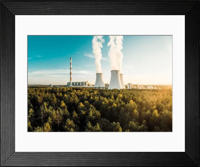 Framed Print : A Power plant with white smoke over it's chimneys Framed Print : A Power plant with white smoke over it's chimneys
