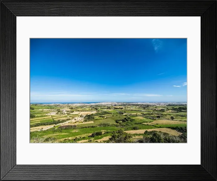 Framed Print : View from Mdina city - old capital of Malta. Greeny Winter Malta island. Morning time. Landscape view Framed Print : View from Mdina city - old capital of Malta. Greeny Winter Malta island. Morning time. Landscape view