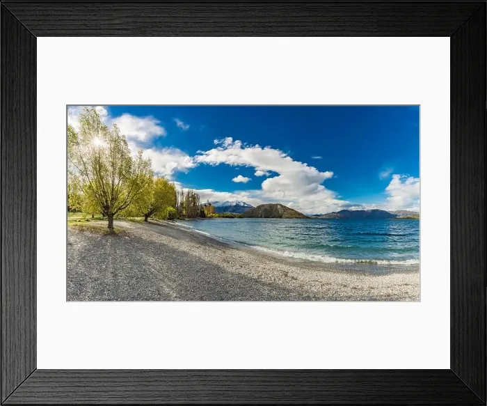 Framed Print : New Zealand landscape, Lake Wanaka, Glendhu Bay - lake and trees