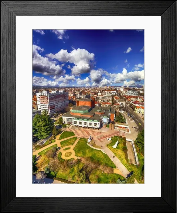 Framed Print : National Opera and Ballet Theater, modern aerial shoot above from drone. Top view - Image Framed Print : National Opera and Ballet Theater, modern aerial shoot above from drone. Top view - Image