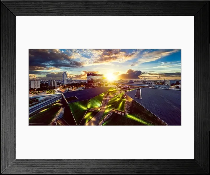 Framed Print : The modern city center of Katowice with green roof of International Congress Centre and the famous Spodek sports hall Framed Print : The modern city center of Katowice with green roof of International Congress Centre and the famous Spodek sports hall
