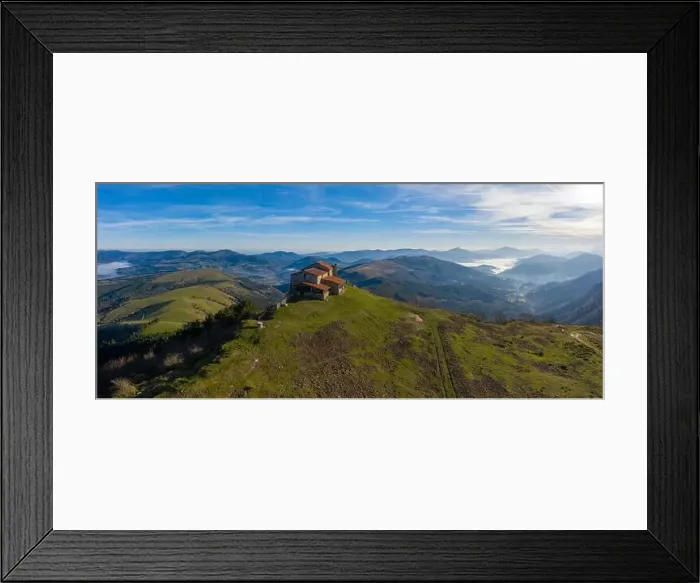 Framed Print : Hermitage in Kolitza mount in Balmaseda, Basque Country, Spain drone view 21:9 Framed Print : Hermitage in Kolitza mount in Balmaseda, Basque Country, Spain drone view 21:9