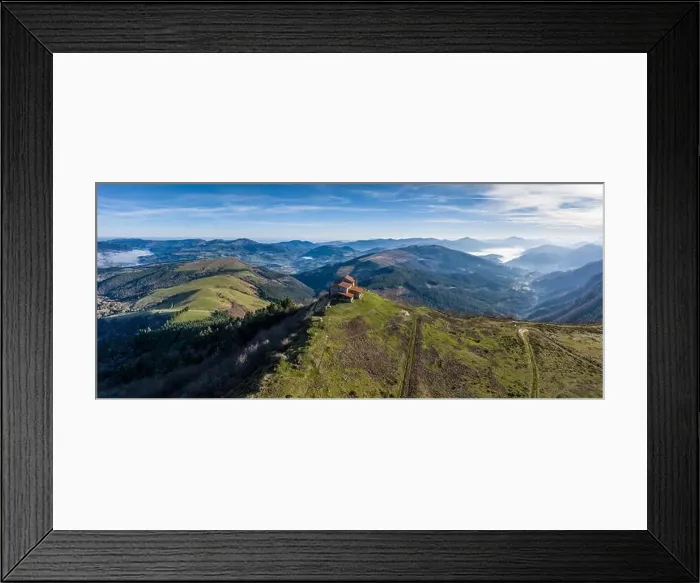 Framed Print : Hermitage in Kolitza mount in Balmaseda, Basque Country, Spain drone view 21:9 Framed Print : Hermitage in Kolitza mount in Balmaseda, Basque Country, Spain drone view 21:9