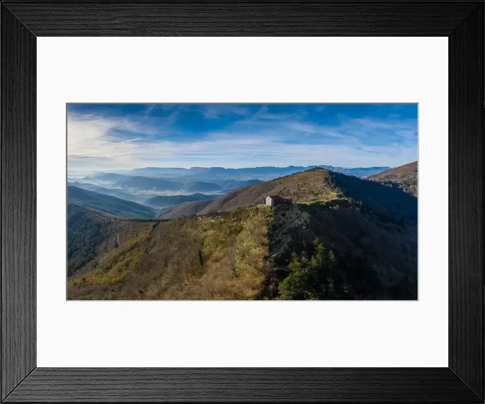 Framed Print : Hermitage in Kolitza mount in Balmaseda drone view, Basque Country, Spain 16:9 Framed Print : Hermitage in Kolitza mount in Balmaseda drone view, Basque Country, Spain 16:9