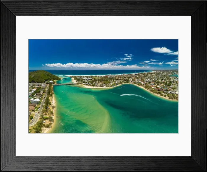 Framed Print : Aerial drone view of Tallebudgera Creek and beach on the Gold Coast, Queensland, Australia Framed Print : Aerial drone view of Tallebudgera Creek and beach on the Gold Coast, Queensland, Australia