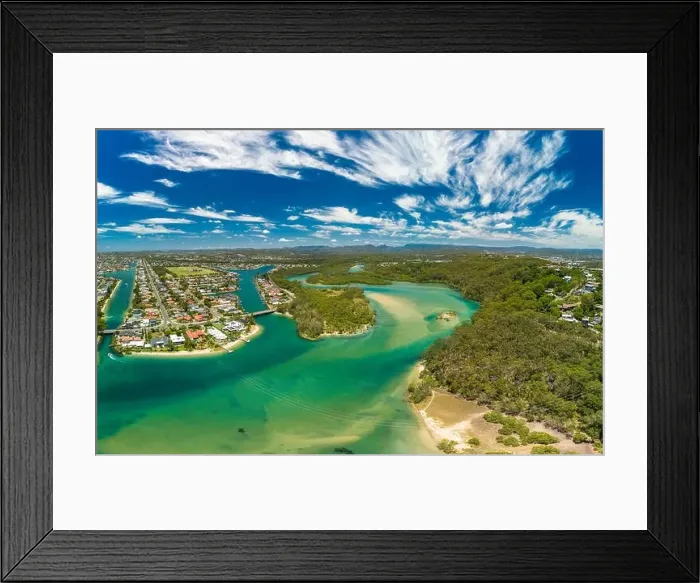 Framed Print : Aerial drone view of Tallebudgera Creek and beach on the Gold Coast, Queensland, Australia Framed Print : Aerial drone view of Tallebudgera Creek and beach on the Gold Coast, Queensland, Australia