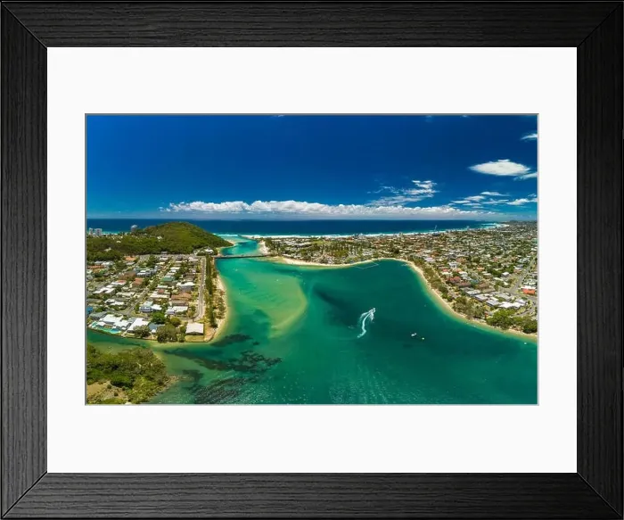 Framed Print : Aerial drone view of Tallebudgera Creek and beach on the Gold Coast, Queensland, Australia Framed Print : Aerial drone view of Tallebudgera Creek and beach on the Gold Coast, Queensland, Australia