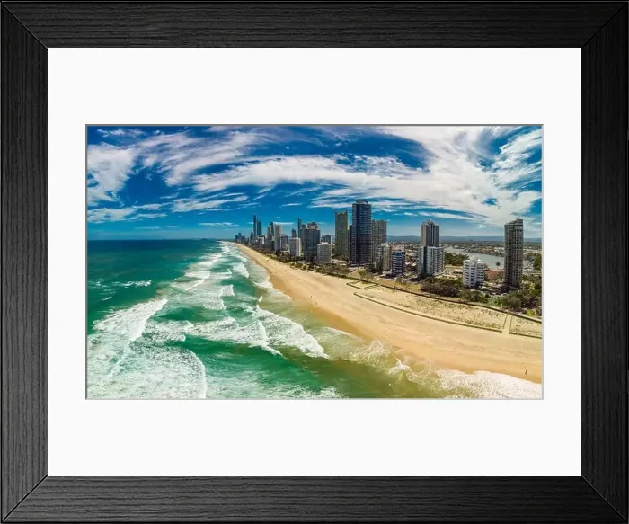 Framed Print : Surfers Paradise beach from an aerial drone perspective, Gold Coast, Queensland, Australia
