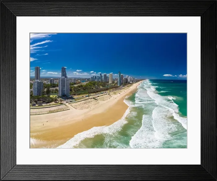 Framed Print : Surfers Paradise beach from an aerial drone perspective, Gold Coast, Queensland, Australia