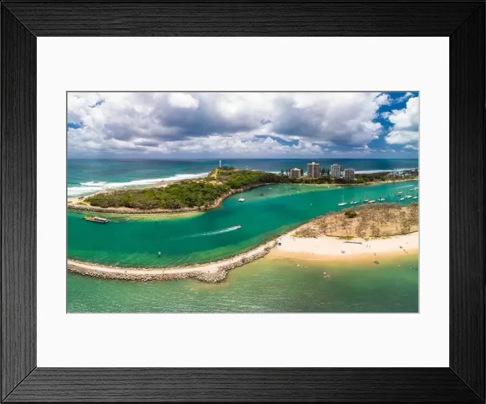 Framed Print : Drone view of famous Mooloolaba beach and marina on sunny day Framed Print : Drone view of famous Mooloolaba beach and marina on sunny day