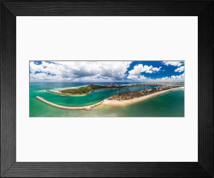 Framed Print : Drone view of famous Mooloolaba beach and marina on sunny day Framed Print : Drone view of famous Mooloolaba beach and marina on sunny day