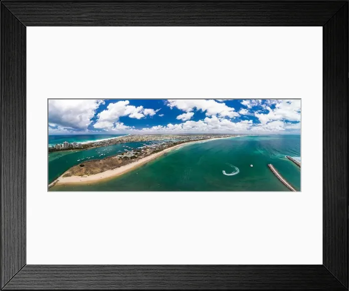 Framed Print : Drone view of famous Mooloolaba beach and marina on sunny day Framed Print : Drone view of famous Mooloolaba beach and marina on sunny day