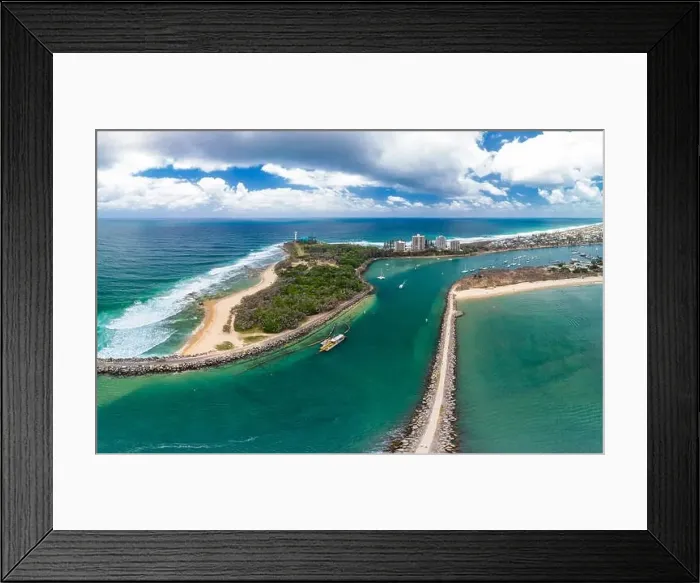 Framed Print : Drone view of famous Mooloolaba beach and marina on sunny day Framed Print : Drone view of famous Mooloolaba beach and marina on sunny day