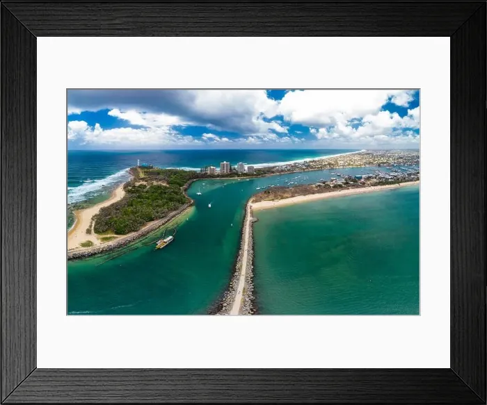 Framed Print : Drone view of famous Mooloolaba beach and marina on sunny day Framed Print : Drone view of famous Mooloolaba beach and marina on sunny day