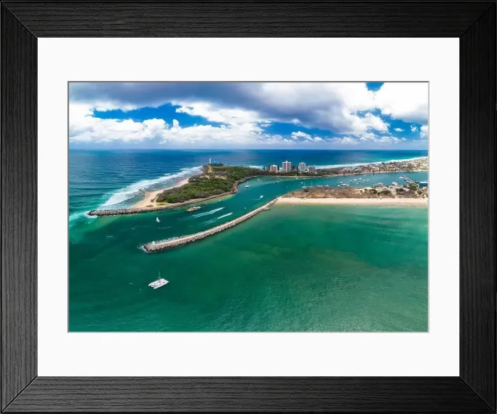 Framed Print : Drone view of famous Mooloolaba beach and marina on sunny day Framed Print : Drone view of famous Mooloolaba beach and marina on sunny day