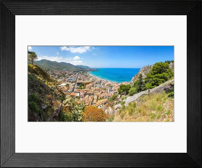 Framed Print : Panoramic aerial view of Cefalu old town Framed Print : Panoramic aerial view of Cefalu old town