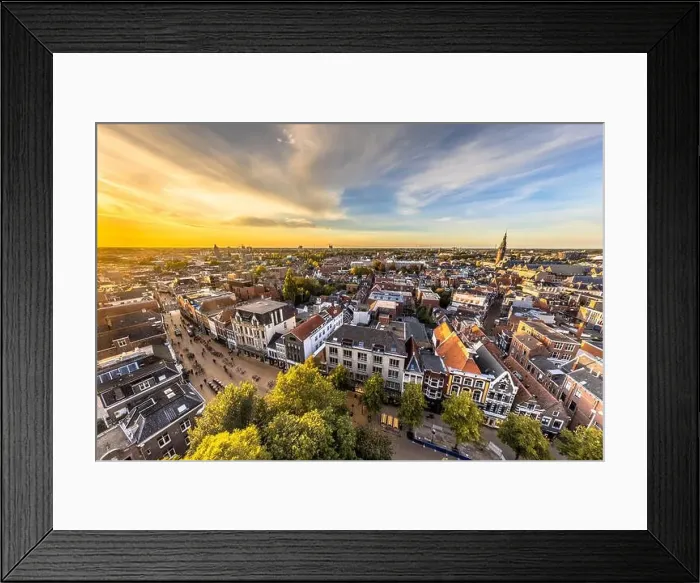 Framed Print : Aerial Skyline view of historic Groningen city centre under setting sun. The Netherlands Framed Print : Aerial Skyline view of historic Groningen city centre under setting sun. The Netherlands