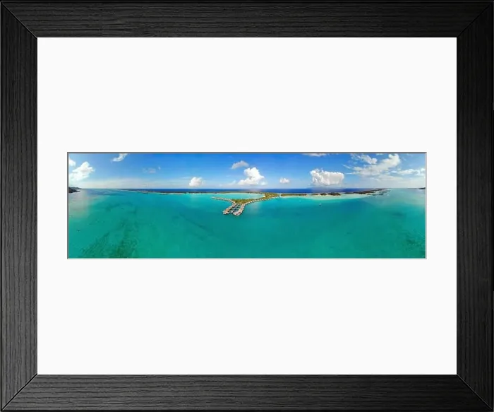 Framed Print : BORA BORA, FRENCH POLYNESIA -4 DEC 2018- Aerial view of overwater bungalow villas at the St Regis Resort Bora-Bora in Framed Print : BORA BORA, FRENCH POLYNESIA -4 DEC 2018- Aerial view of overwater bungalow villas at the St Regis Resort Bora-Bora in