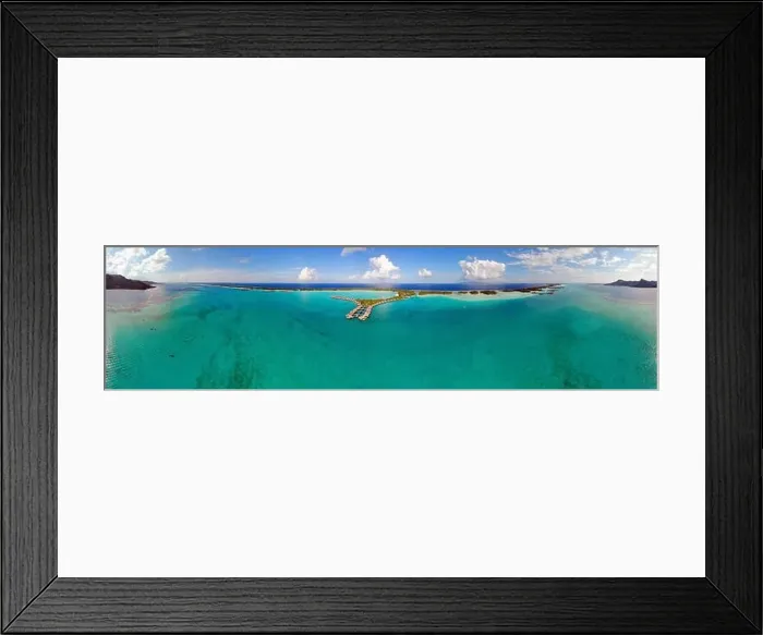 Framed Print : BORA BORA, FRENCH POLYNESIA -4 DEC 2018- Aerial view of overwater bungalow villas at the St Regis Resort Bora-Bora in Framed Print : BORA BORA, FRENCH POLYNESIA -4 DEC 2018- Aerial view of overwater bungalow villas at the St Regis Resort Bora-Bora in