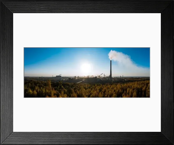 Framed Print : industrial landscape with heavy pollution produced by a large factory