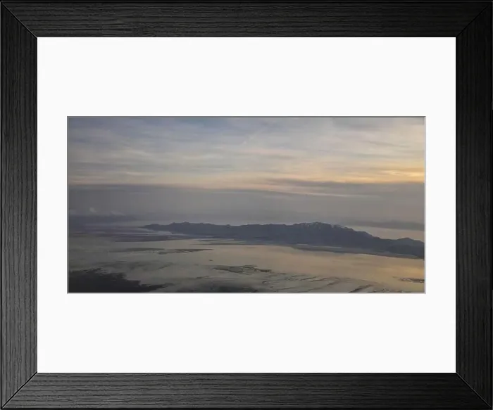 Framed Print : Aerial view from airplane of Antelope Island at sunset Framed Print : Aerial view from airplane of Antelope Island at sunset