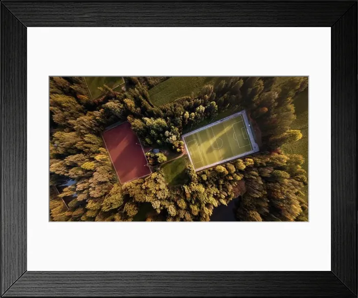 Framed Print : Aerial view of a sports facility in autumnal colours Framed Print : Aerial view of a sports facility in autumnal colours