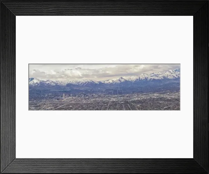 Framed Print : Downtown Salt Lake City Panoramic view of Wasatch Front Rocky Mountains from airplane in early spring winter with Framed Print : Downtown Salt Lake City Panoramic view of Wasatch Front Rocky Mountains from airplane in early spring winter with