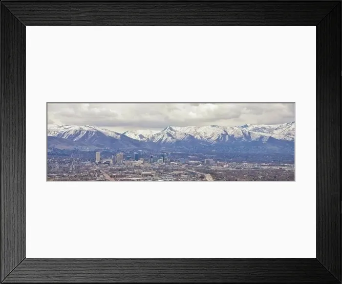 Framed Print : Downtown Salt Lake City Panoramic view of Wasatch Front Rocky Mountains from airplane in early spring winter with Framed Print : Downtown Salt Lake City Panoramic view of Wasatch Front Rocky Mountains from airplane in early spring winter with