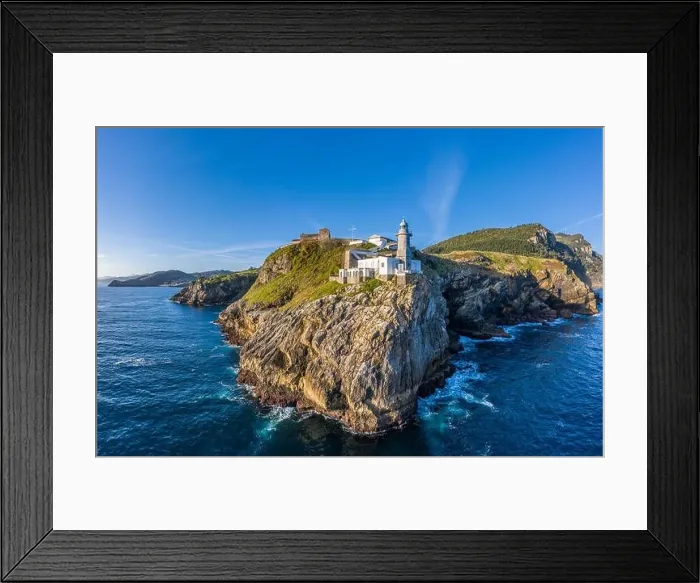 Framed Print : Santa Catalina lighthouse in Lekeitio, Basque country - drone aerial view Framed Print : Santa Catalina lighthouse in Lekeitio, Basque country - drone aerial view