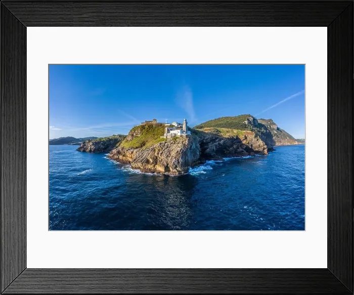 Framed Print : Santa Catalina lighthouse in Lekeitio, Basque country - drone aerial view Framed Print : Santa Catalina lighthouse in Lekeitio, Basque country - drone aerial view