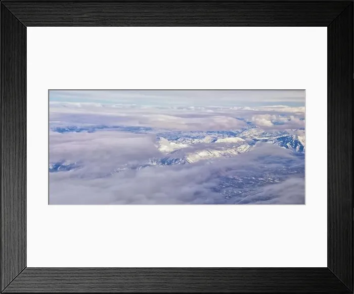 Framed Print : Aerial view from airplane of the Wasatch Front Rocky Mountain Range with snow capped peaks in winter including urban Framed Print : Aerial view from airplane of the Wasatch Front Rocky Mountain Range with snow capped peaks in winter including urban