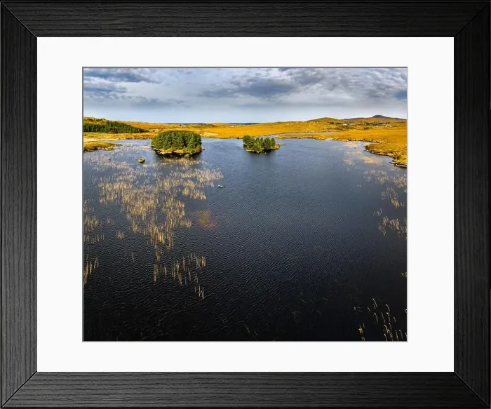 Framed Print : Aerial view of Loch Mhin Leic na Leabhar - Meenlecknalore Lough - close to Dungloe in County Donegal, Ireland Framed Print : Aerial view of Loch Mhin Leic na Leabhar - Meenlecknalore Lough - close to Dungloe in County Donegal, Ireland