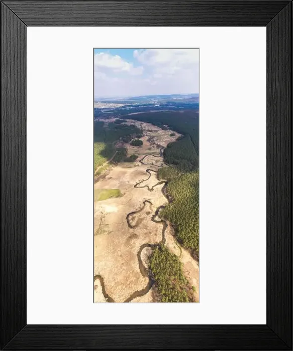 Framed Print : Aerial drone view, the bend of the river with sandy stretches Framed Print : Aerial drone view, the bend of the river with sandy stretches