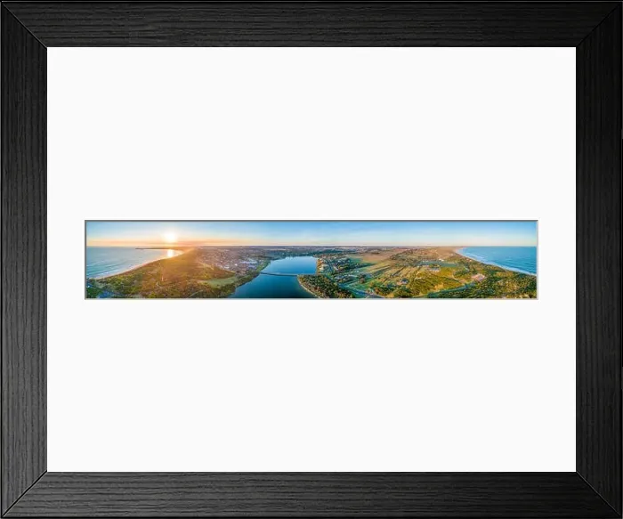 Framed Print : Wide aerial panorama of Warrnambool and Hopkins River at sunset. Victoria, Australia Framed Print : Wide aerial panorama of Warrnambool and Hopkins River at sunset. Victoria, Australia